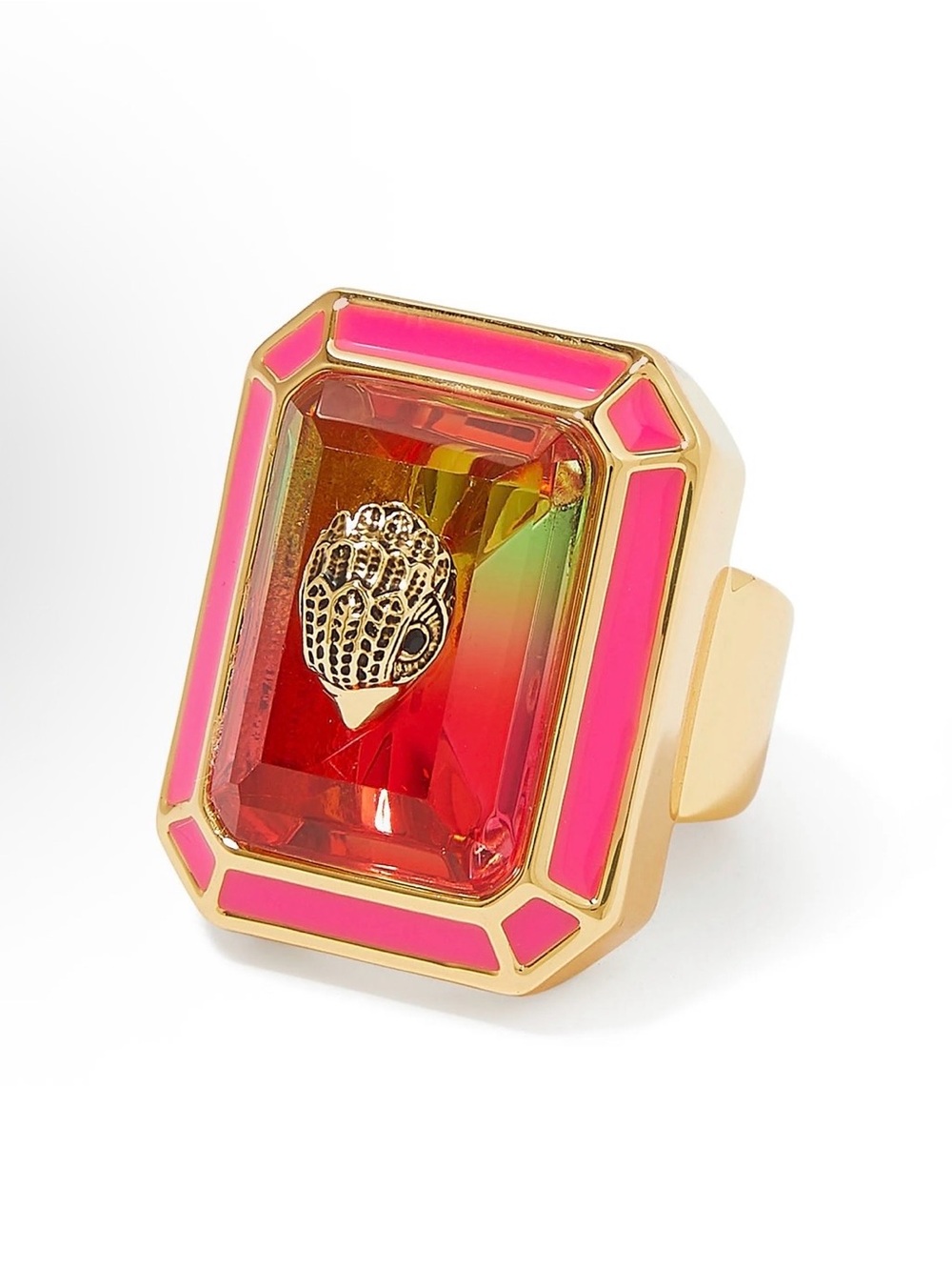 Kurt Geiger Gold-Tone Ring with Ombré Crystal and Pink Enamel. NWT Size 7